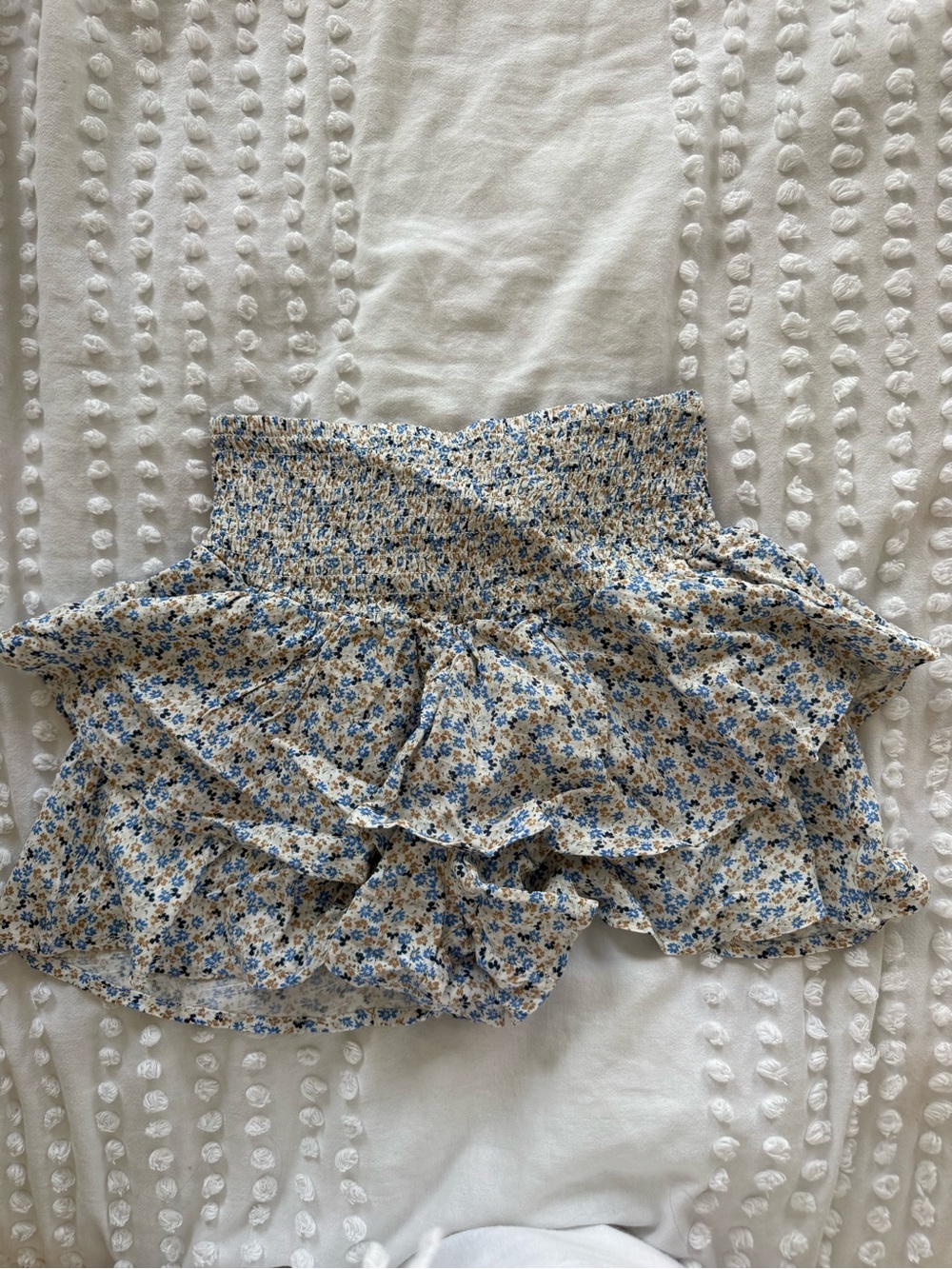 art class Cream Ruffle Skirt with Blue Floral Print